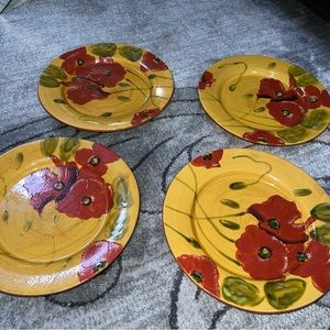 Ambiance FLEUR ROUGE by Nanette Vacher 10 5/8” Dinner Plate Set of Four Rare
